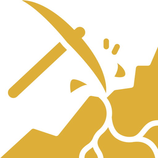 A pickaxe hitting a rock with sparks flying.