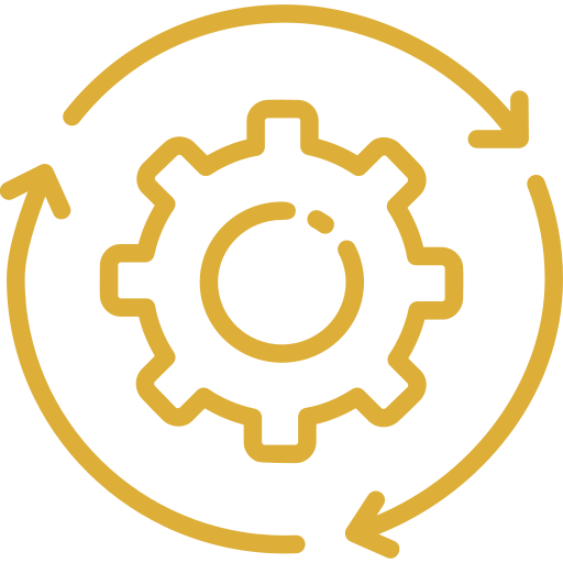Gold gear with circular arrows around it, representing process or settings.