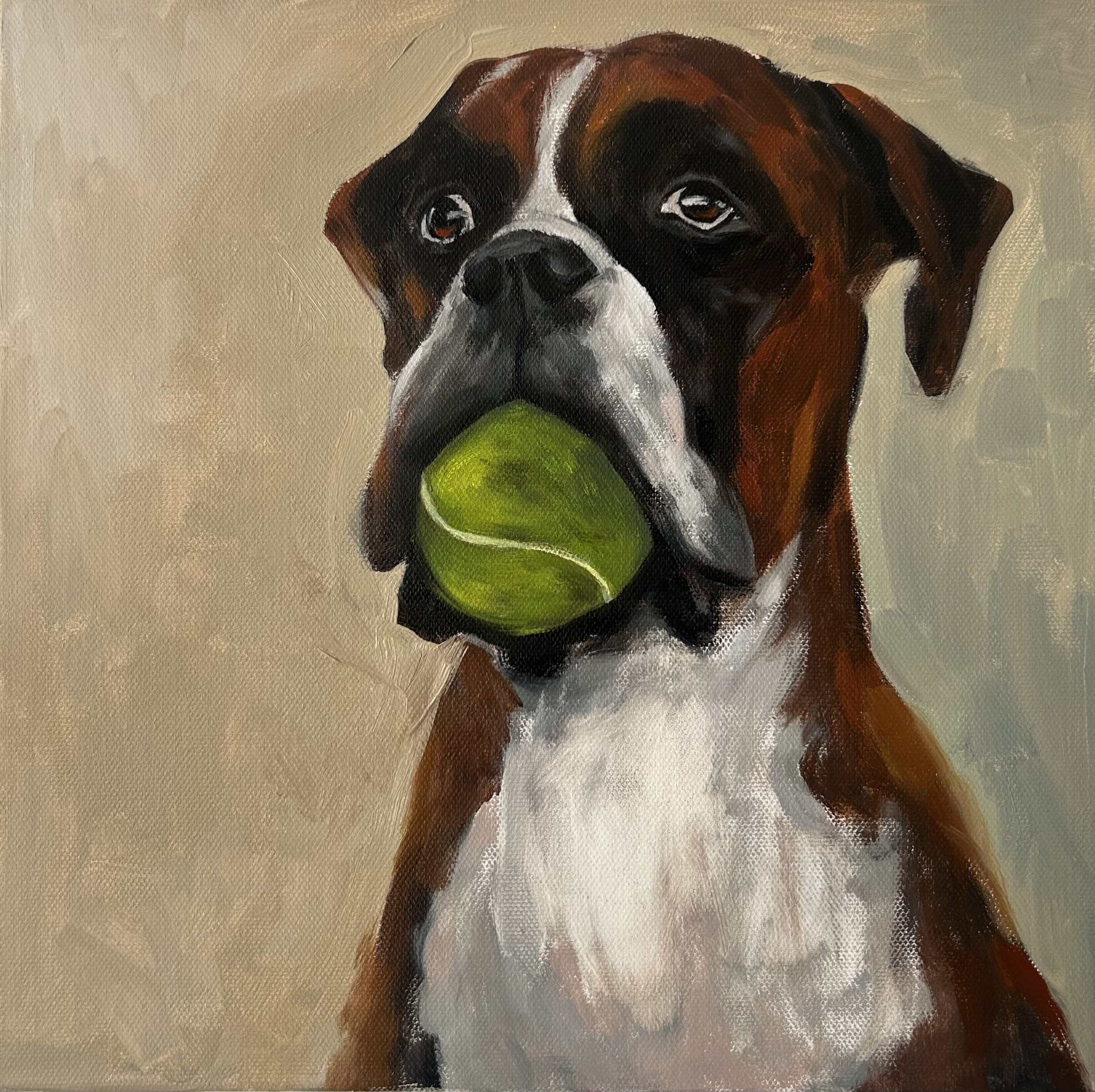 " For Hugo " 2025,
Oil on canvas, 12x12,
 Glass Rice -group exhibition "Love all: A survey on Public Wellness"