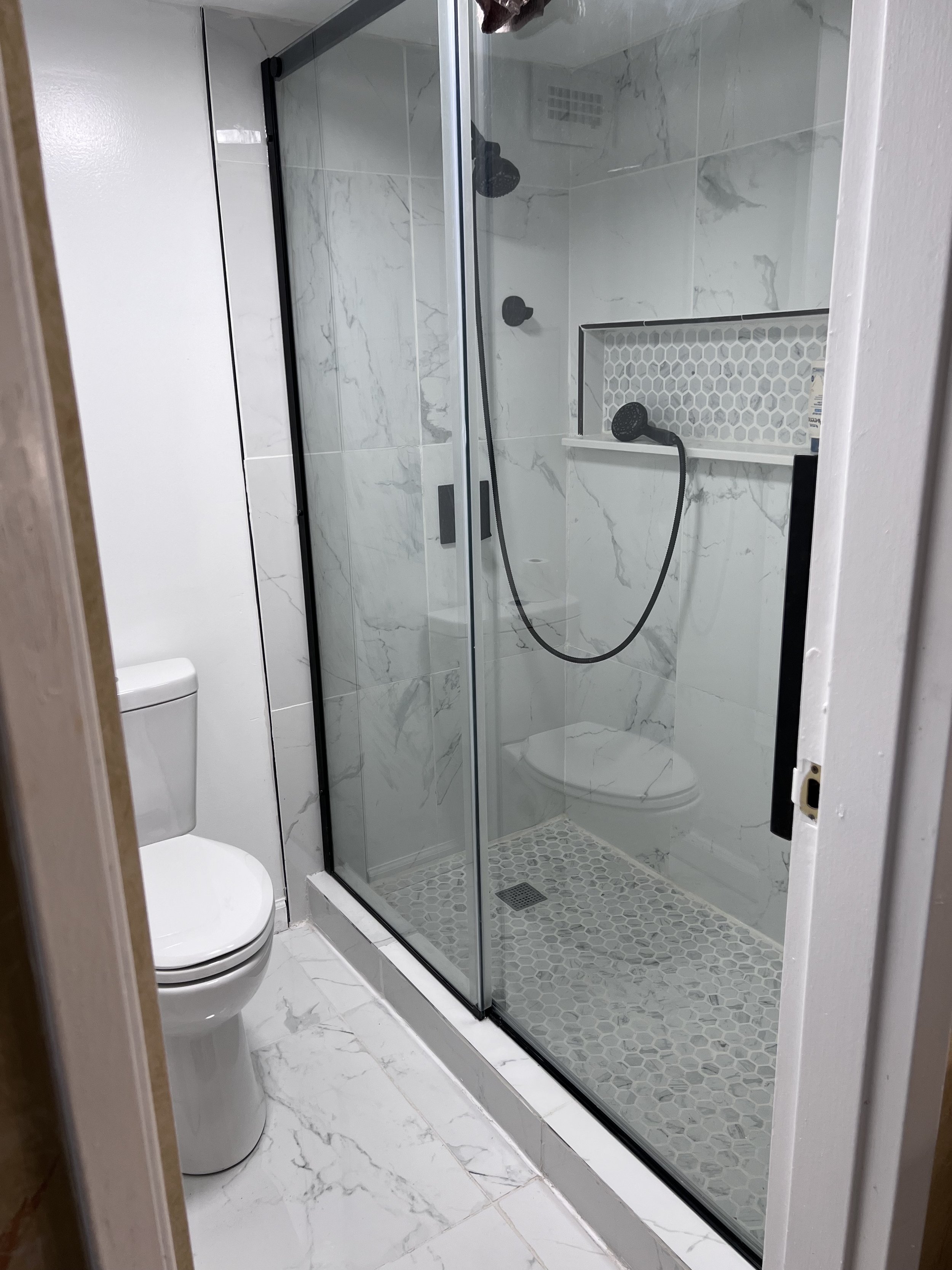 Bathroom remodel walk-in shower ceramic tile