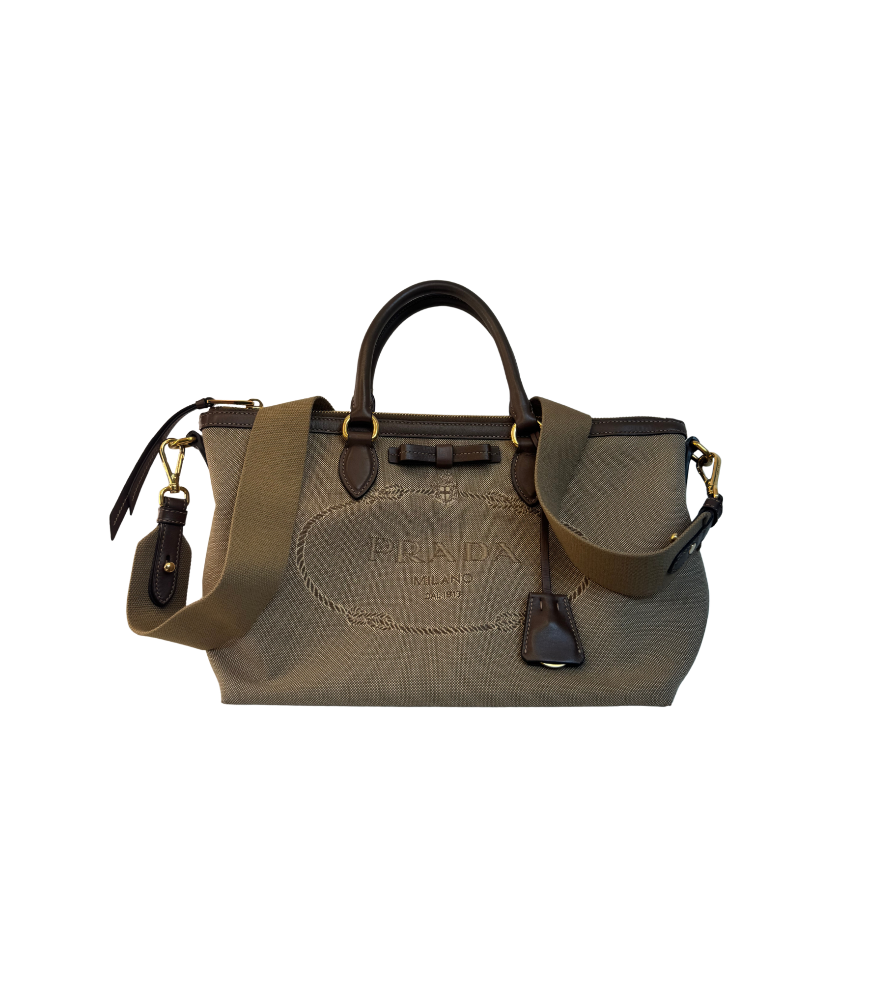 Prada Milano Logo Jacquard Canvas Tote