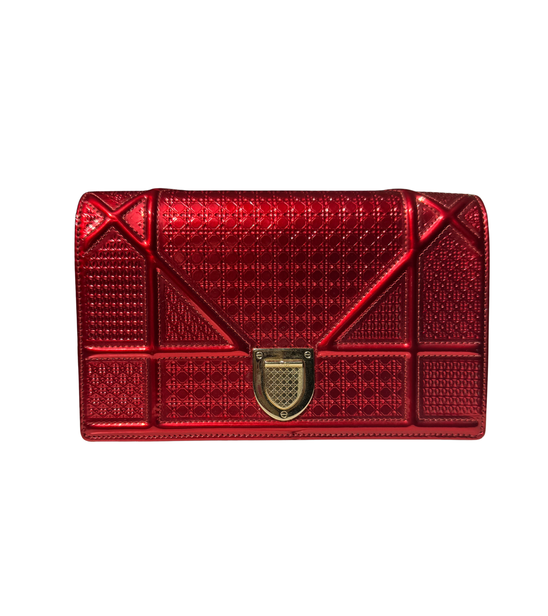 Christian Dior Diorama Wallet on Chain (Metallic Red)
