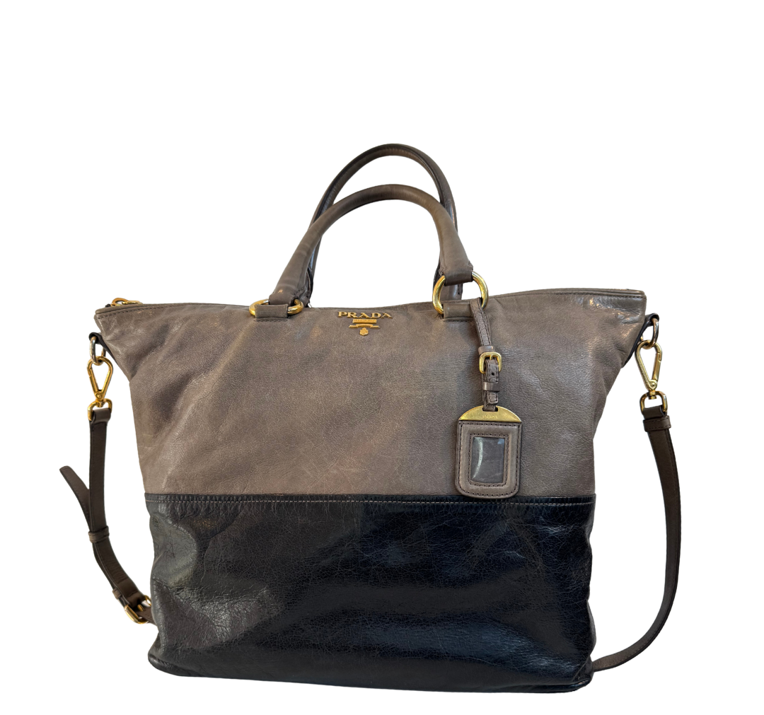 Prada Soft Leather Two-Tone Tote