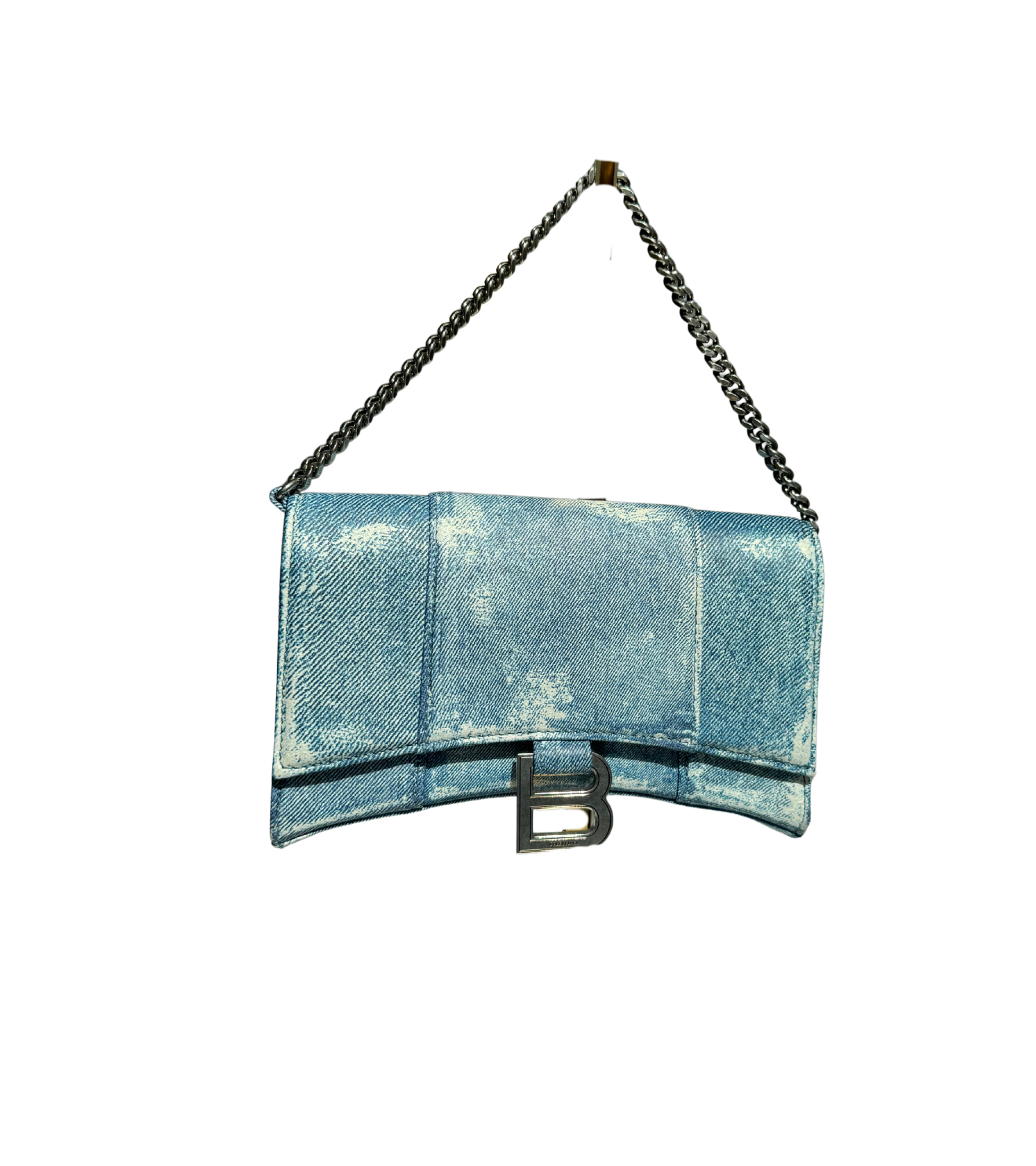 Balenciaga Hourglass Wallet on Chain (Denim-Embossed Calfskin, Blue)