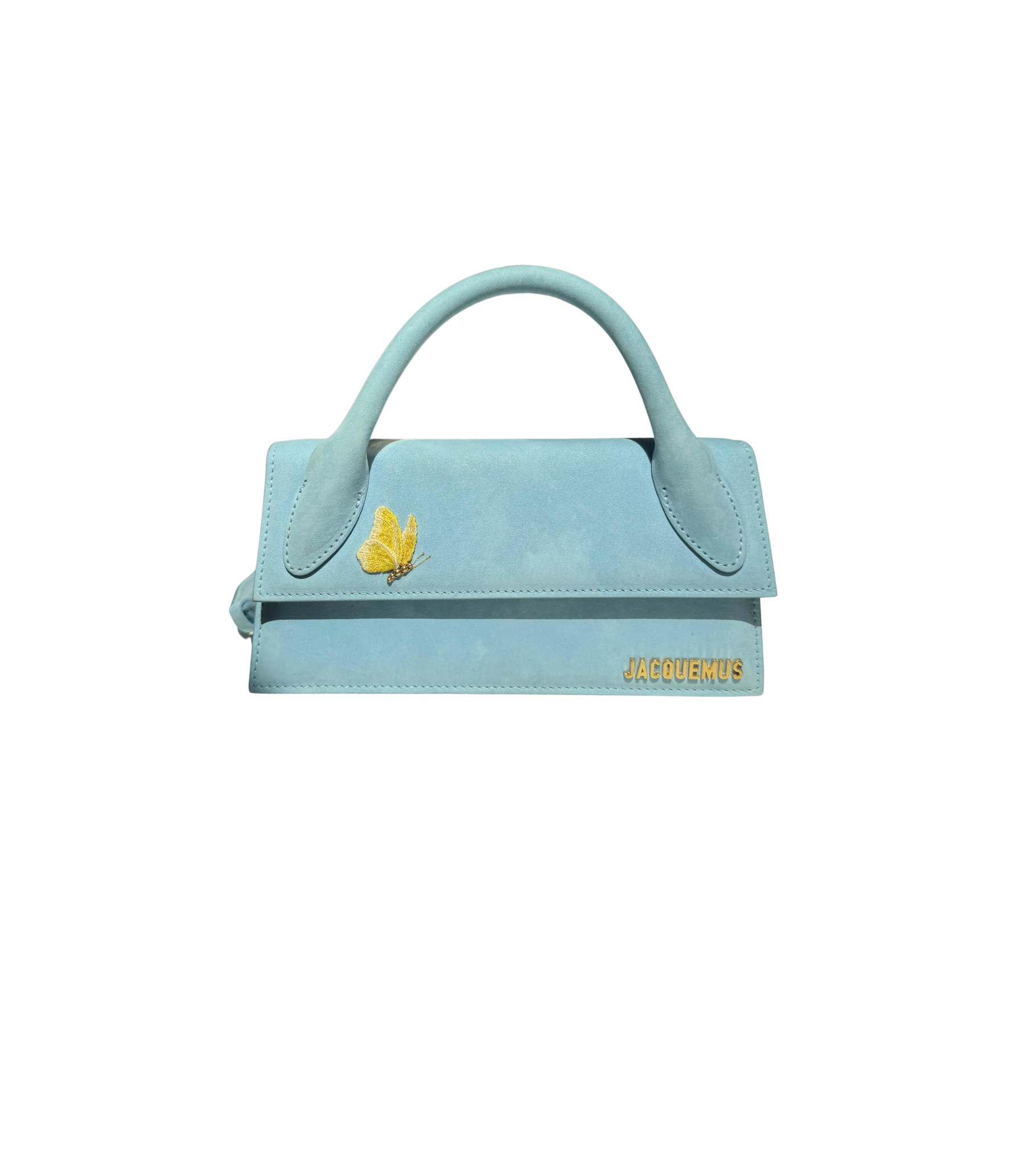 Jacquemus Le Chiquito Long (Sky Blue Suede, Butterfly Embroidery)