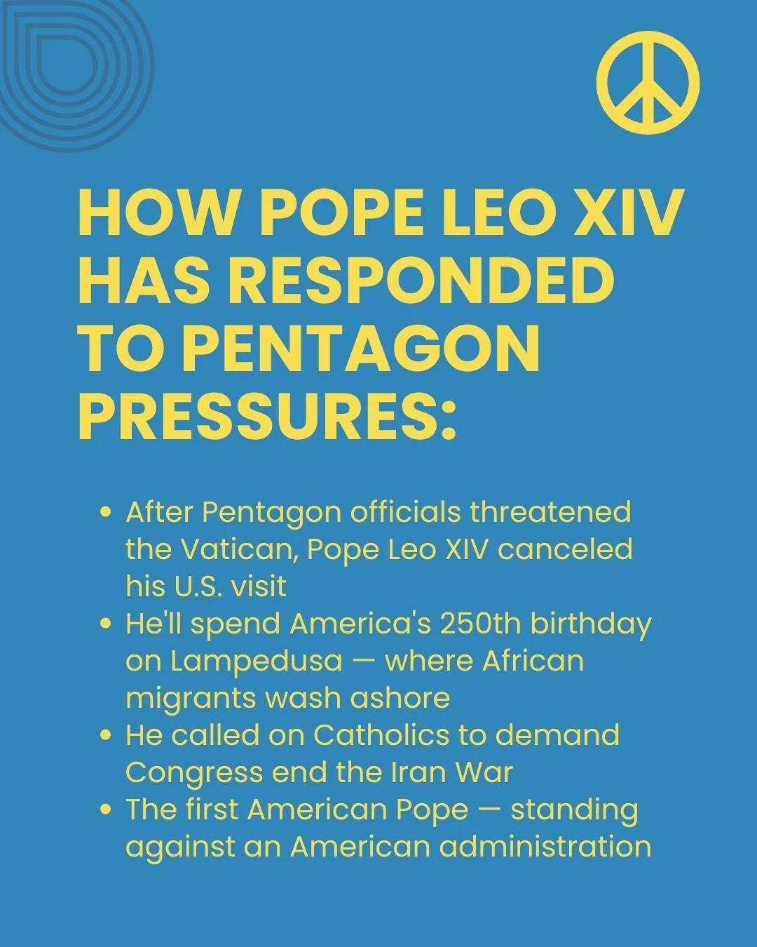 The first American Pope was invited to celebrate America's 250th birthday at home. Instead, he'll be kneeling with migrants on a tiny Mediterranean island

#PopeLeo #PopeLeoXIV #Vatican #IranWar