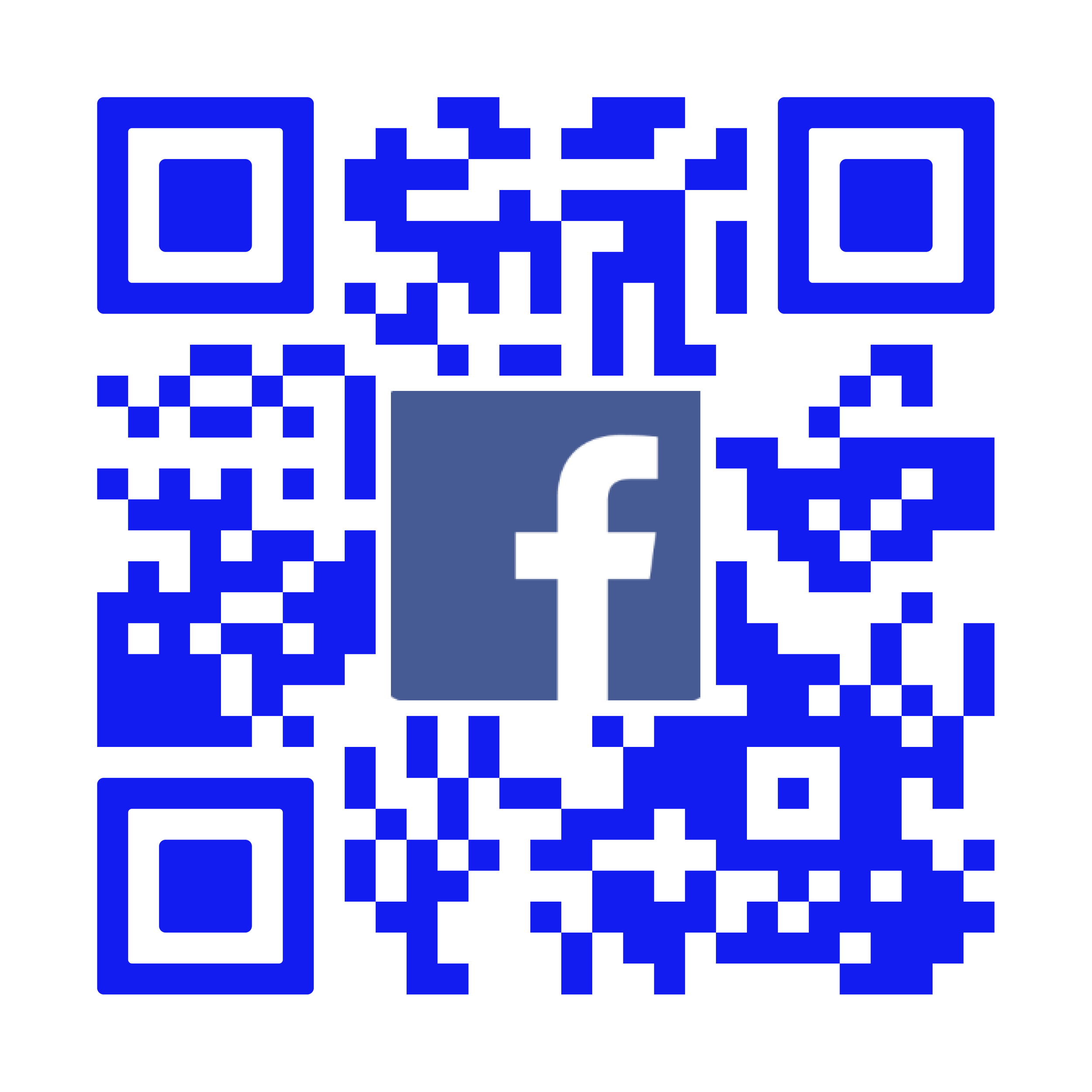 A QR code with the Facebook logo in the center.