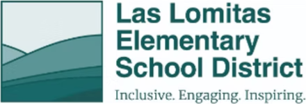 Logo of Las Lomitas Elementary School District with green hills and trees, and the district's name and motto. DesignX partnered with several schools in the district offering design programs after school.