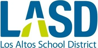 Logo of Los Altos School District with blue and green text and design elements. DesignX partnered with several schools in the district offering design programs after school.