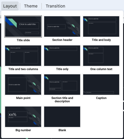 Google Slides Focus theme layouts