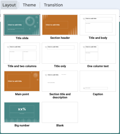 Google Slides Momentum theme layouts