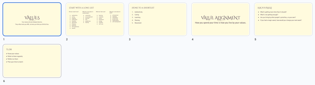 Slides for 'How to live by your values with help from your calendar'