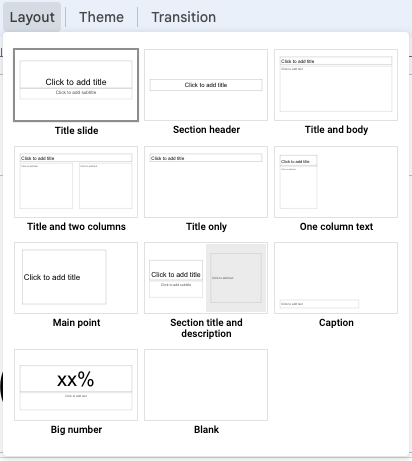 Google Slides Simple Light theme layouts
