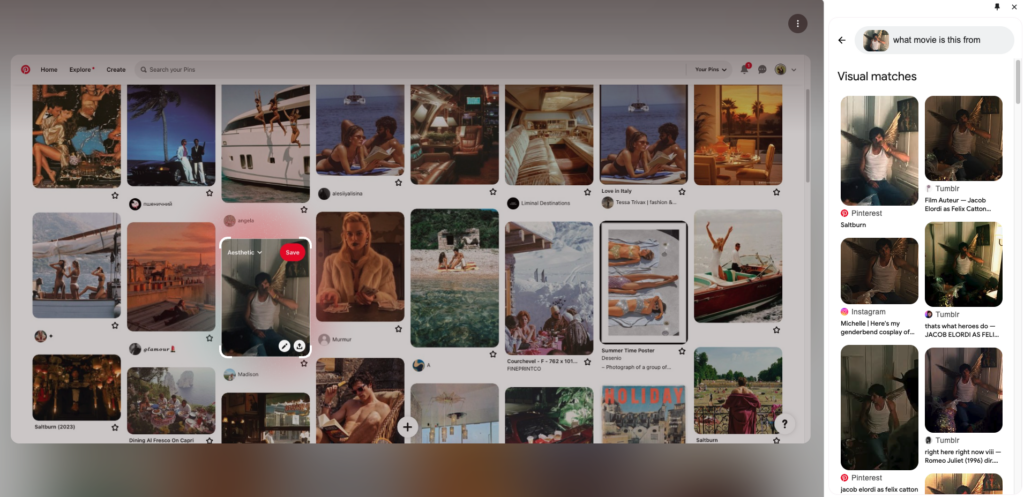 Demo of the Google lens focus on selected image in Pinterest