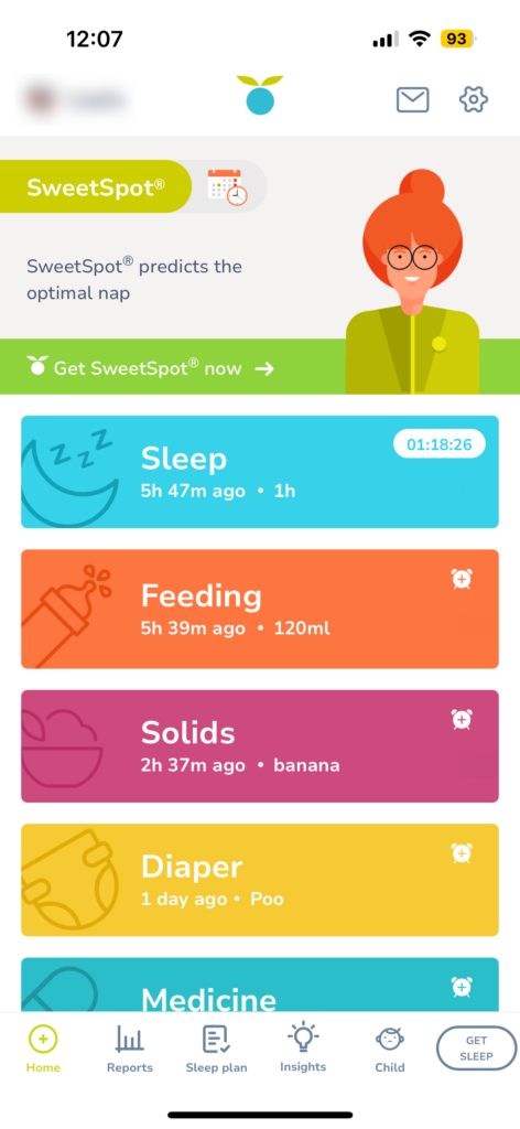 Screenshot of the Huckleberry app dashboard