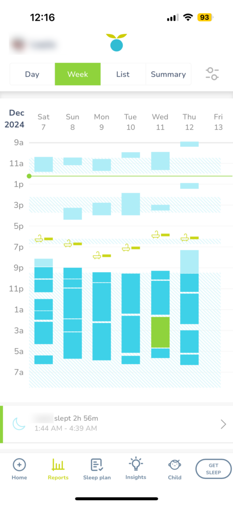 Screenshot of the Huckleberry app week view at one year