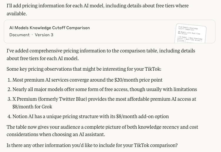 Claude's AI model data recency comparison notes