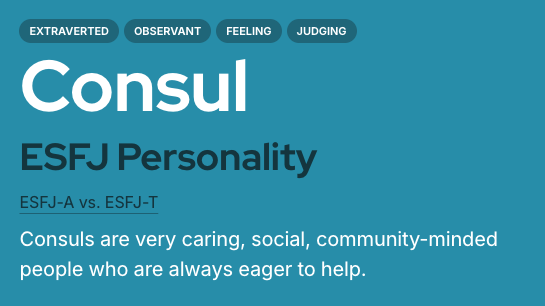 MBTI ESFJ personality consul