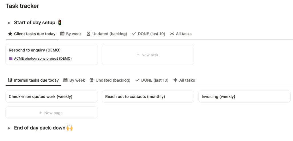 Freelance Notion template task tracker