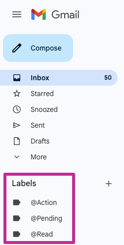 Action pending and read labels