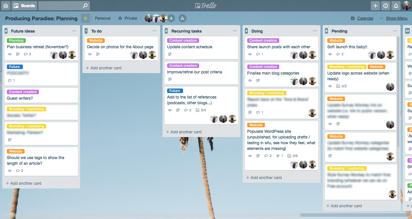Custom lists on a Trello board