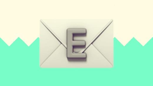 Hero image for “Forwarding to multiple addresses in Gmail” with a duotoned dark purple and beige version of the Apple email emoji (showing an 'E' on an envelope), in front of a bright green zig zag shape across the bottom