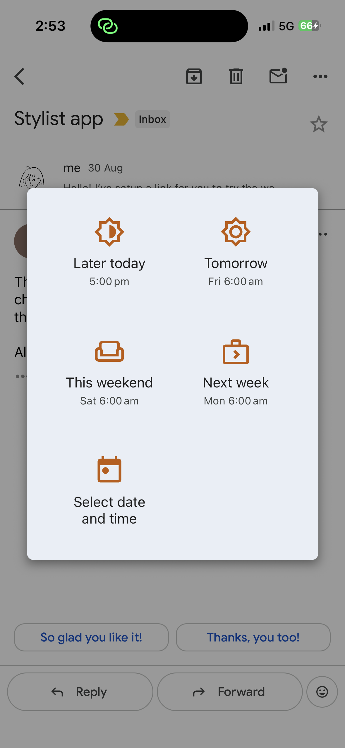 Google Keep snooze options