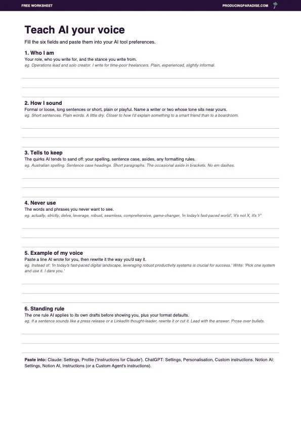 Teach AI your voice worksheet