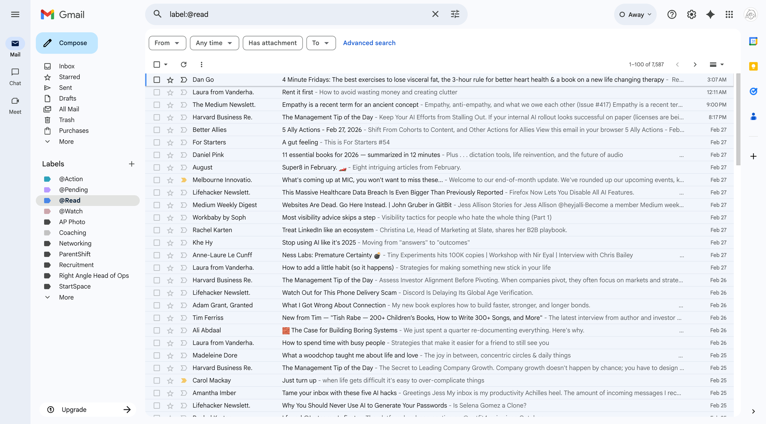 My Gmail 'To read' folder which is full