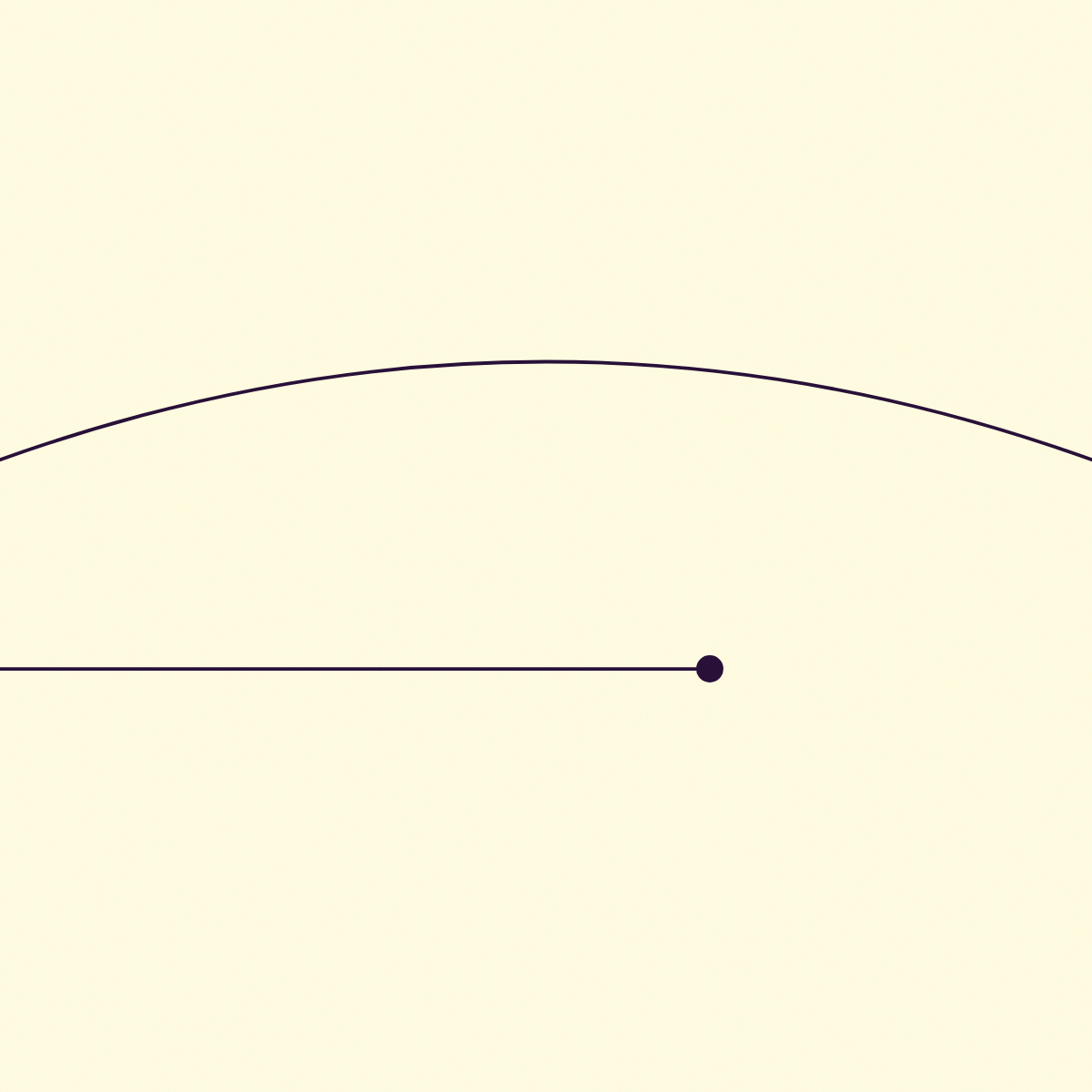 a single horizontal line ending in a filled circle, with a wider arc above passing beyond both frame edges