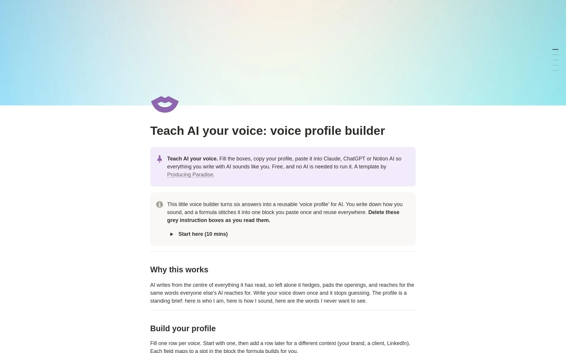 Teach AI your voice: voice profile builder for Notion