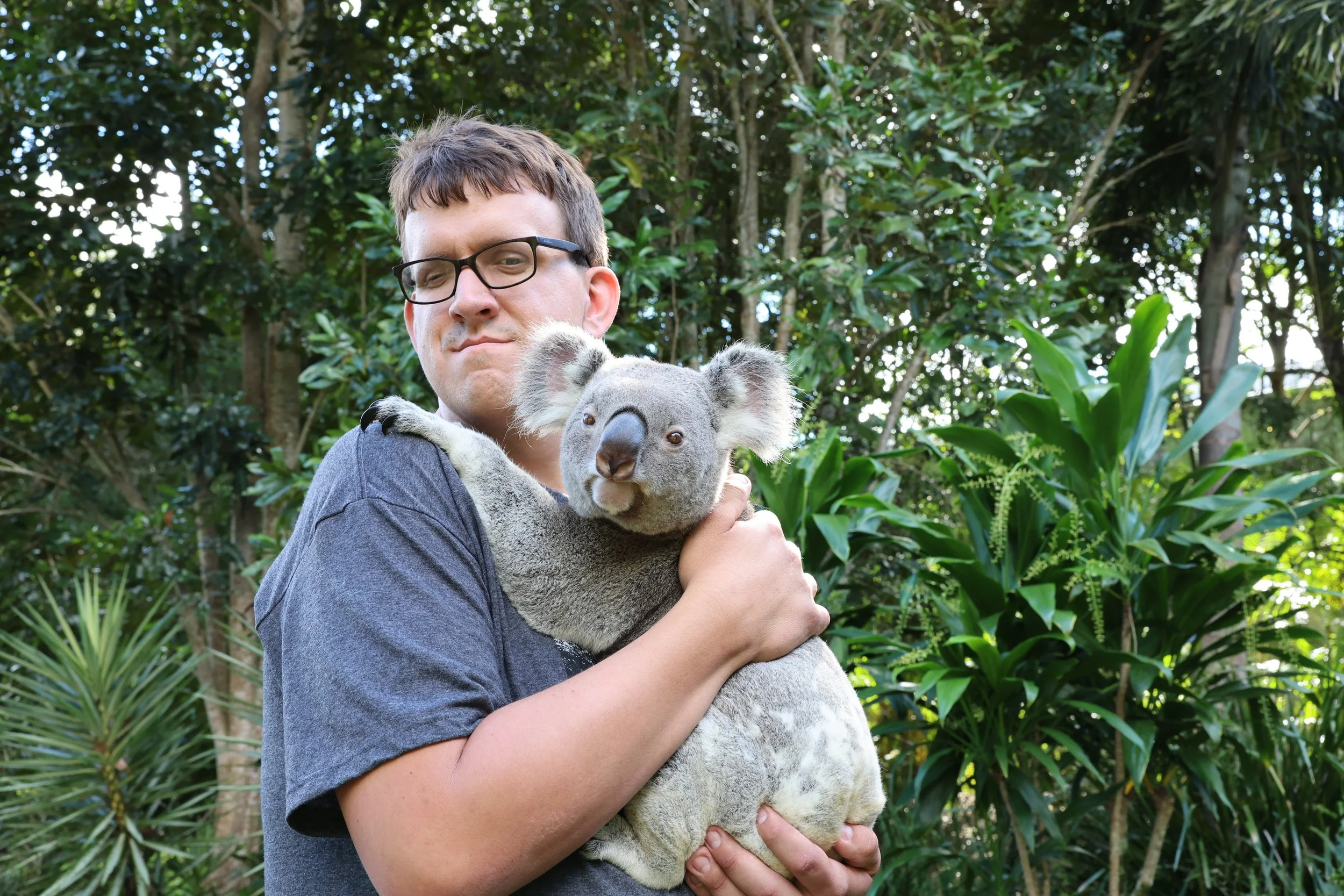 Nicholas Petersen holding a Koala at Australia Zoo