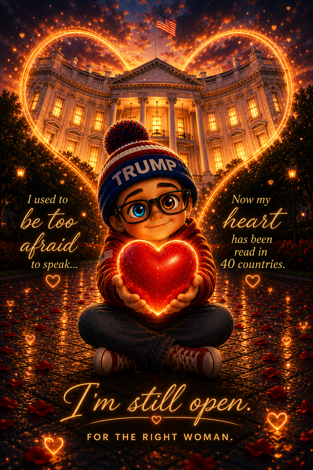A shy boy from Westonka sitting in front of the White House holding a glowing heart, his love story that was once too afraid to speak has now been read in 40 countries including Denmark