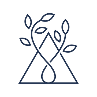 Line drawing of a plant with leaves growing from a crossed axe and triangle shape.