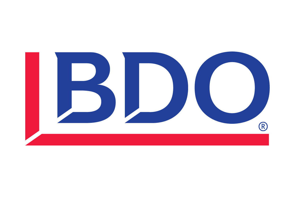 Logo of BDO, a financial services company, with the name in blue letters and a red and black outline.