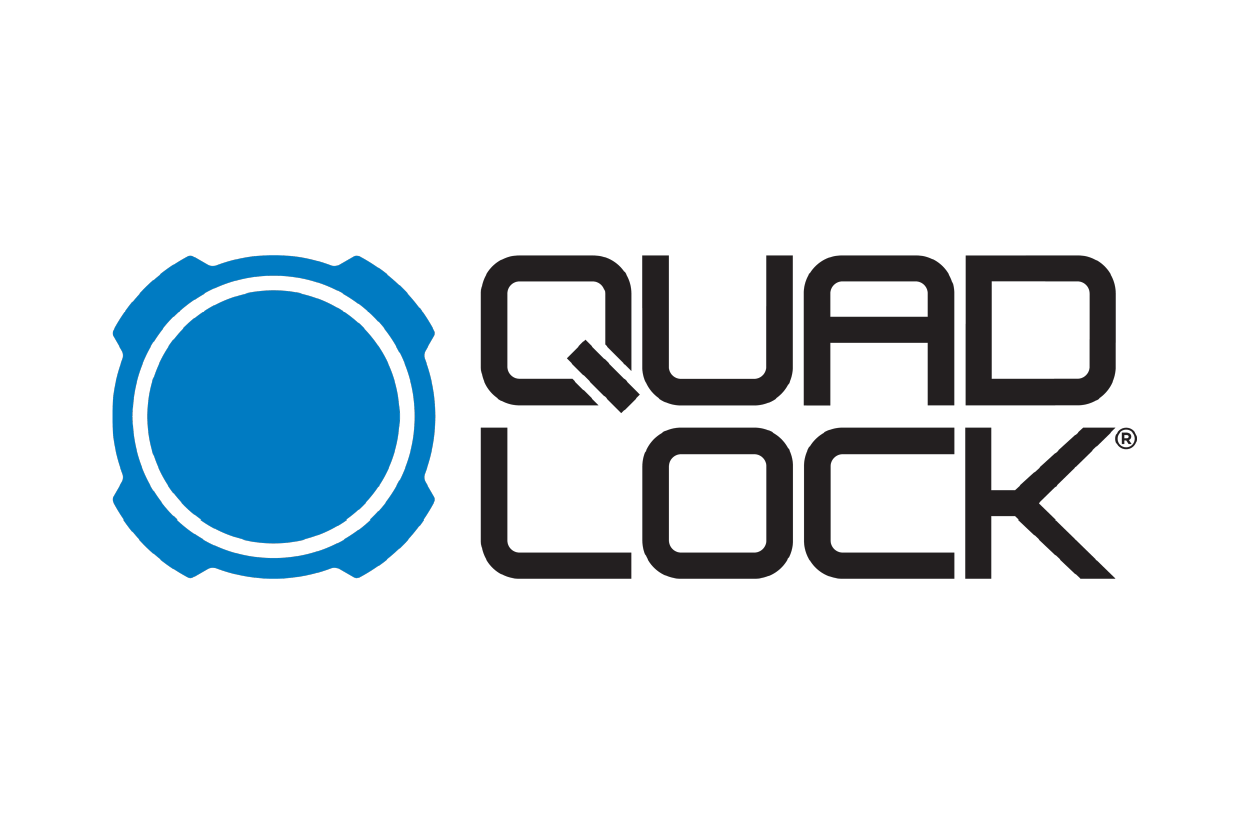 Logo of Quad Lock featuring a blue gear icon and black text.