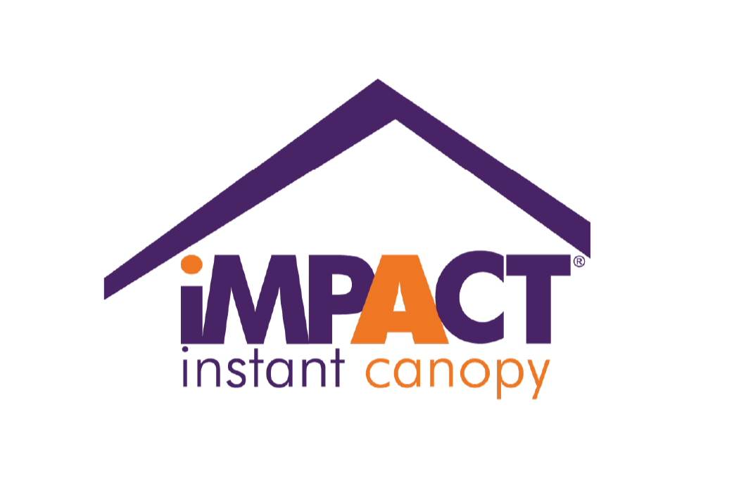 Logo with purple roof outline and the words 'Impact' in purple and orange, with 'instant canopy' underneath in purple and orange.