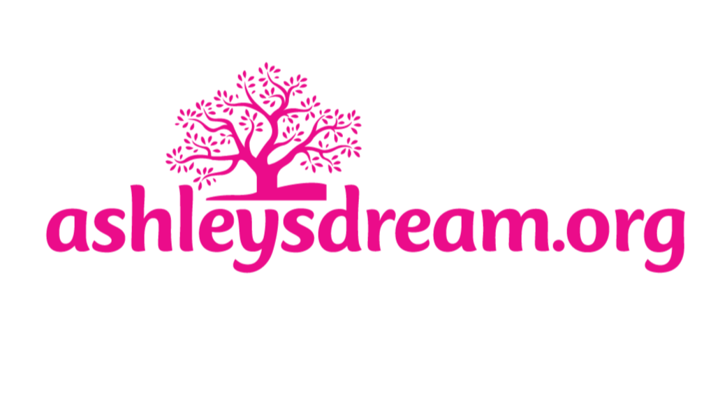 Pink logo with a tree and the text 'ashleydream.org' underneath.