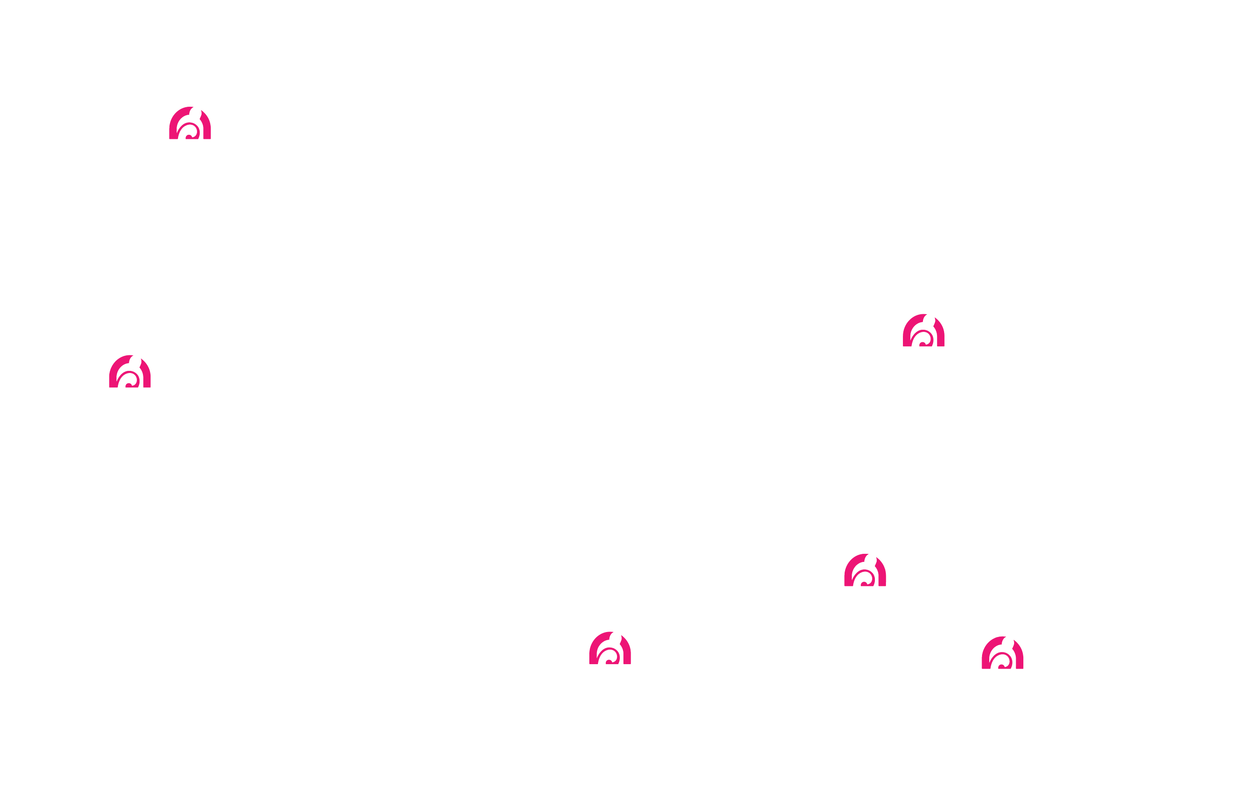 Map of the United States with five states highlighted and marked with a pink logo in the shape of a wave.