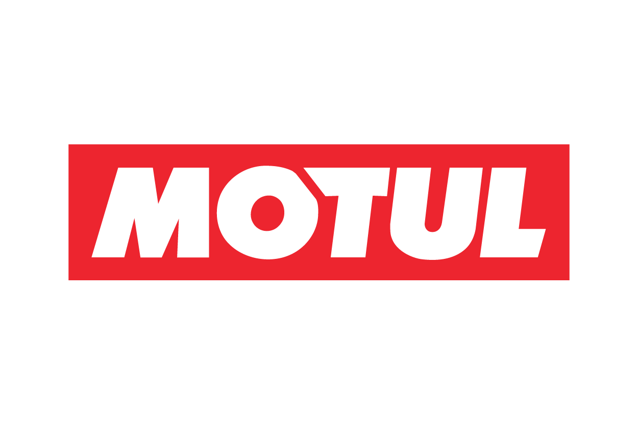 Motul logo with bold white text on a red rectangle, surrounded by black background.