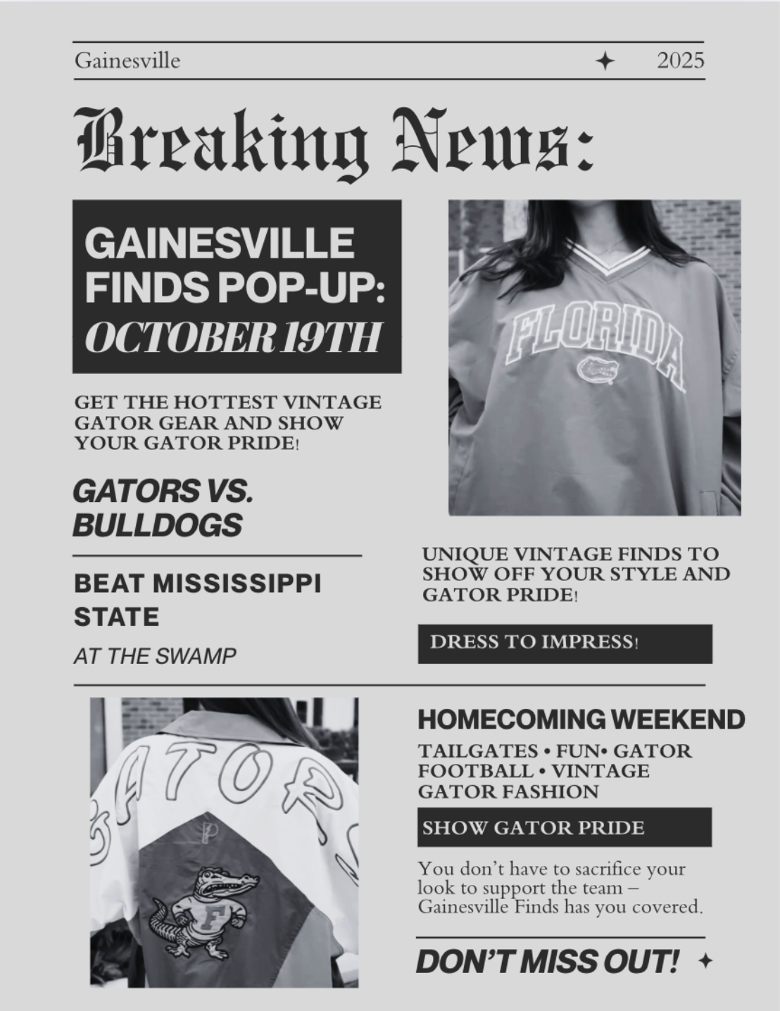 Print Magazine advertising a pop-up shop in Gainesville