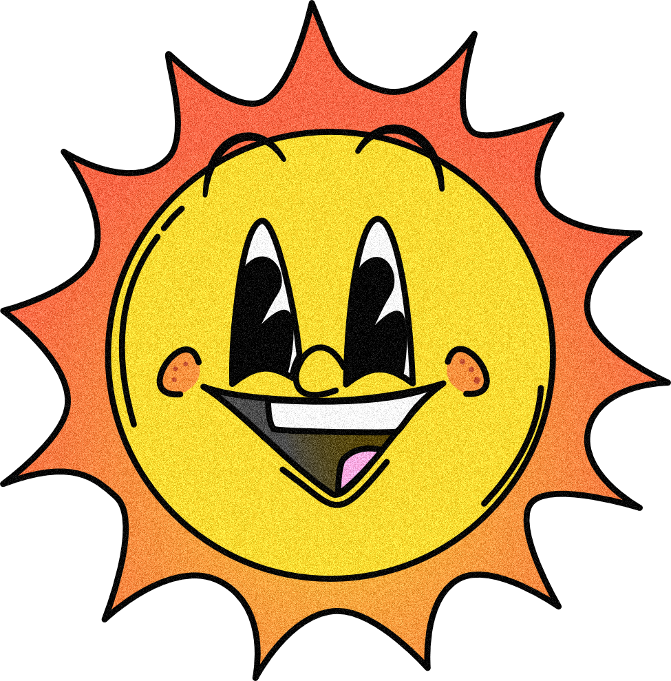 The square Joy Cart Coffee logo/mascot. A cartoon sun with a smiling face, big eyes, and a cheerful expression.