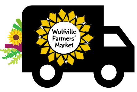 Logo for WFM2Go featuring a yellow sunflower and green leaves, with the market name in a white circle in the center.