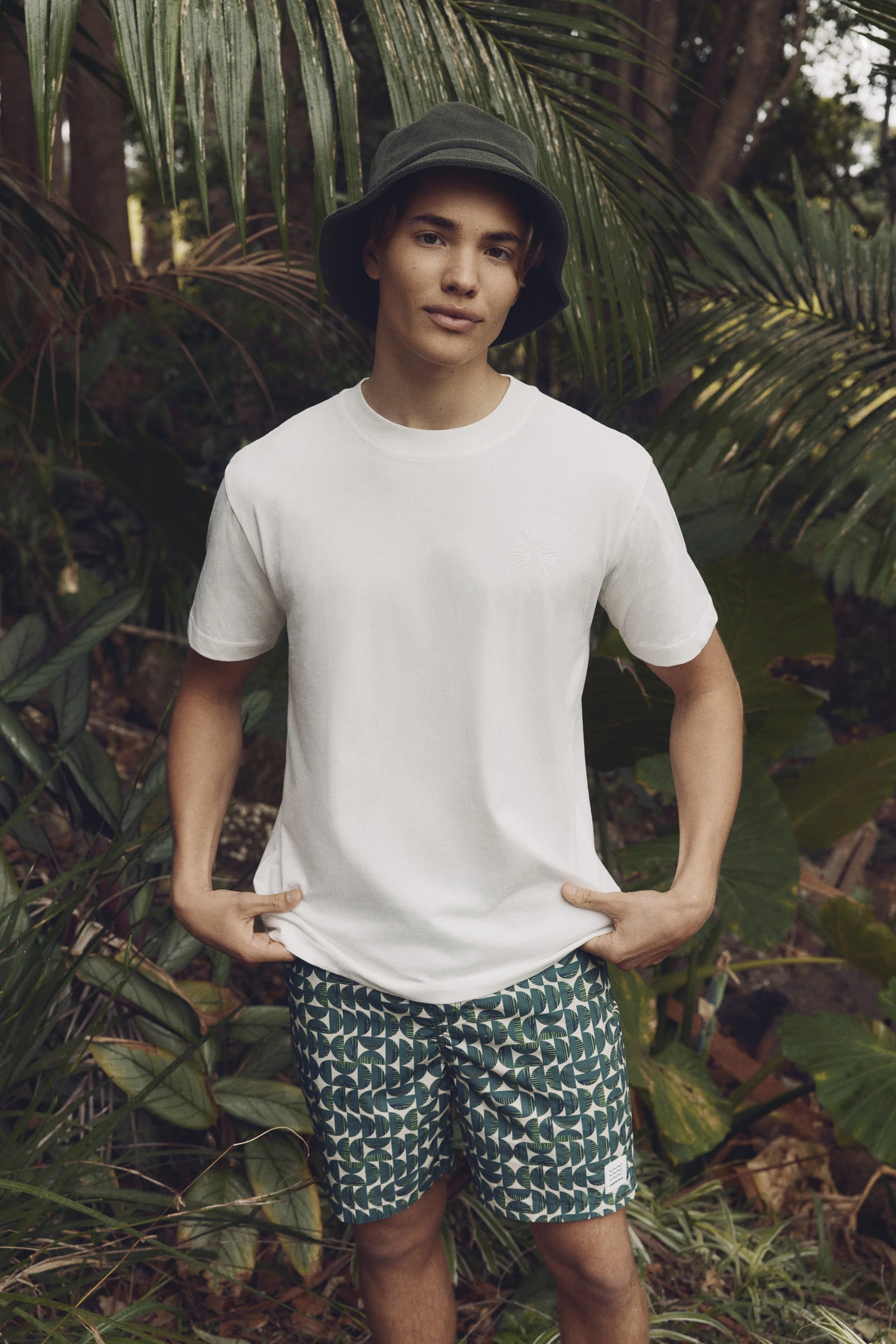 teen boy childrenswear hand drawn geo yardage print green