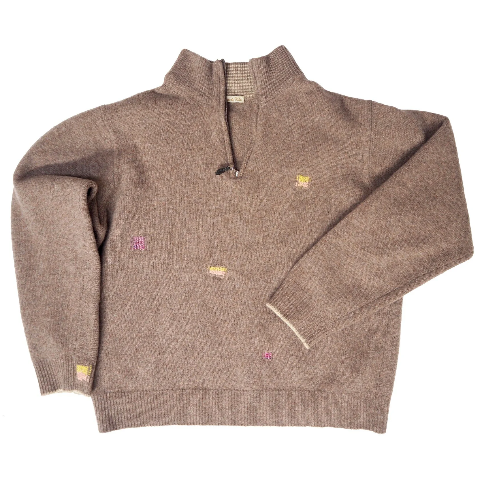 wafa remix knitwear visible mend repair art creative craft brown zip