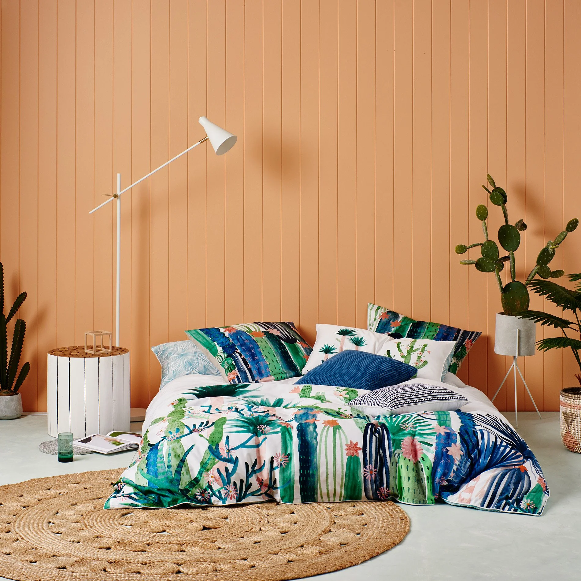 homewares watercolour placement print quilt cover set green