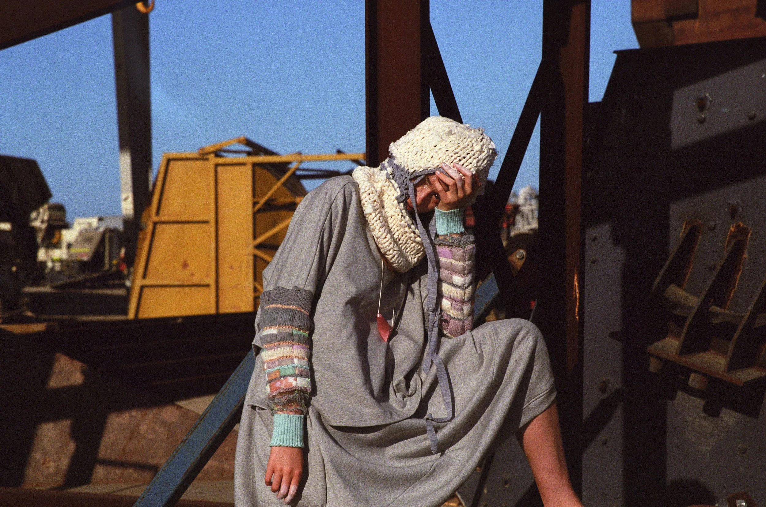 creative collaboration pocket quilt knit sweater craft hand knit balaclava handmade art