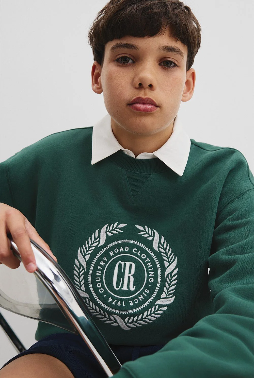 teen boy childrenswear embroidered logo placement green