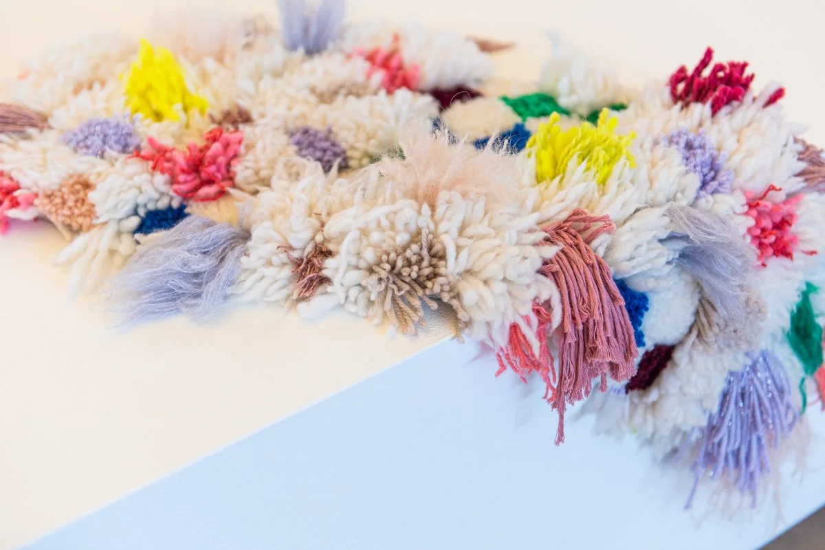 creative latch hook rug gallery installation art conceptual tufted scrap yarn