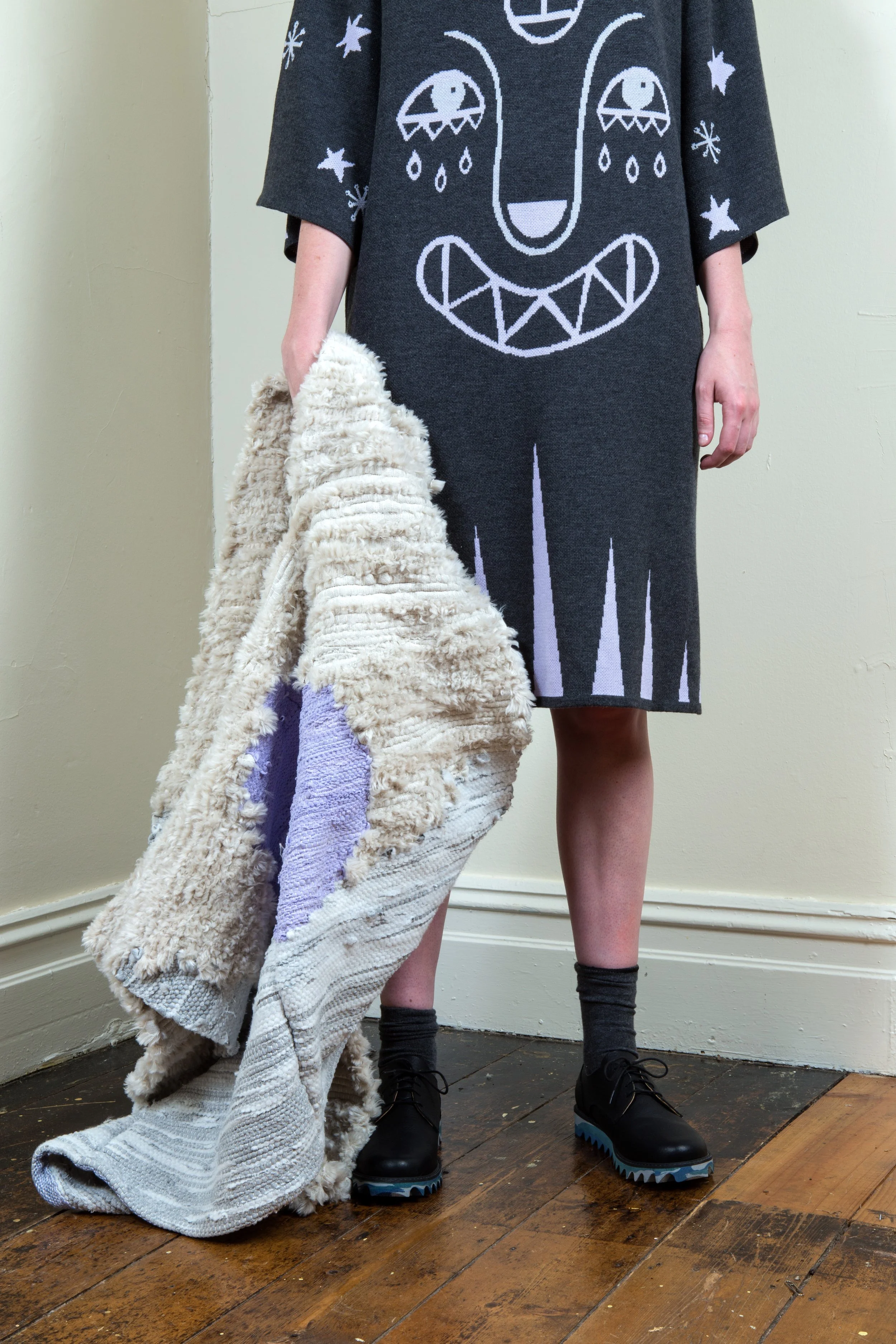 creative collaboration jacquard knit face t-shirt dress face yarn